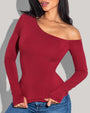 Shapey Long Sleeve One Shoulder Sculpting Shapewear Top - Ruby close up