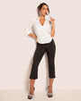 Model wears Shirty Long Sleeve Shapewear Top - White full front view