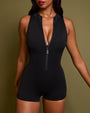 Sleeveless Surfy Shortie Sculpting Shapewear Swimsuit - Black front view close up