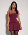 Model Wears Squarey Convertible Bubble Shapewear Mini Dress - Burgundy Front View
