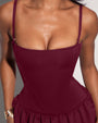 Model Wears Squarey Convertible Bubble Shapewear Mini Dress - Burgundy Close Up