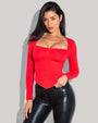 Model wears Corsety Square Neck Long Sleeve Sculpting Shapewear Top - Red