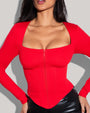 Corsety Square Neck Long Sleeve Sculpting Shapewear Top - Red front view close up