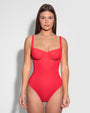 Modal is in Sweetie Shapewear Swimsuit With Sweetheart Neckline - Hot Coral front view