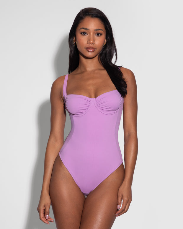 Model wears Sweetie Shapewear Swimsuit With Sweetheart Neckline - Wild Violet