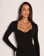 Model wears Sweetie Long Sleeve Sculpting Shapewear Top - Black full font view