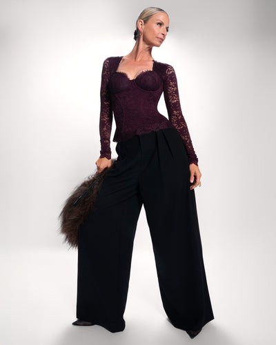 Front view full body of Sweetie Long Sleeve Top - Lace Garnet