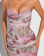 Model wears Sweetie Mesh Column Midi Shapewear Dress - Cheeky Monkey molded cups close up