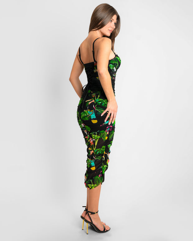 Model wears Sweetie Mesh Column Midi Shapewear Dress - Toucan side view