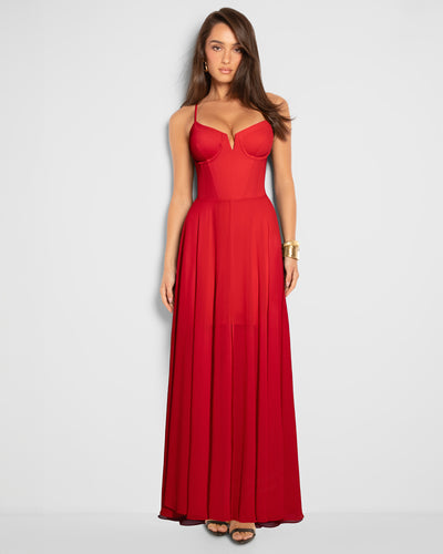 Full body front view Vixen Corset Maxi Dress - Red