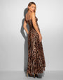 Model Wears Vixen Corset Front Slit Shapewear Maxi Dress - Pilates Cat Side View View