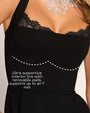 Graphic of Adjustable Length Fit & Flare Midi Dress - Lace Black highlihgting the interior bra
