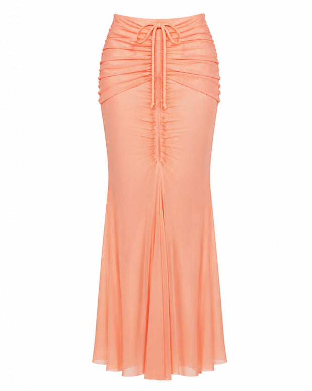 Front outline image of Mermaid Sheer Maxi Skirty - Adjustable Mesh Papaya