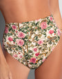 Close up of Brazilian Smoothing Kini Bottom - Pink Rose Leopard on model