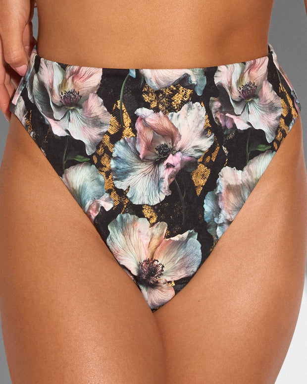 Close up of Hi Cut Smoothing Kini Bottom - Mystic Poppy front view