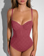 Close up of Bombshell - Lace Mauve on model front view