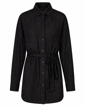 Outline image of Seersucker Gauze Flowy Shirt - Black