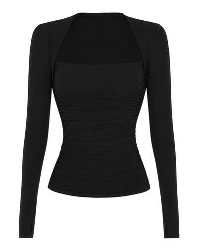 Outline image of Shapey Ruched Long Sleeve Top - Black