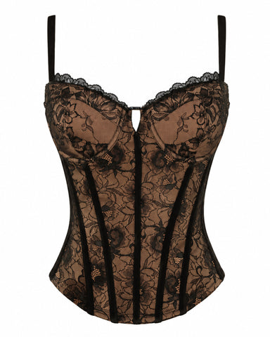 Close up back view of model in Corset Top - Lace Black/Tawny