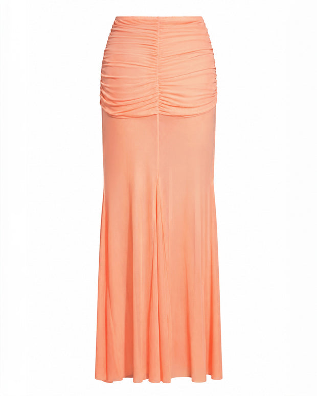 Back view of Mermaid Sheer Maxi Skirty - Adjustable Mesh Papaya ghost mannequin