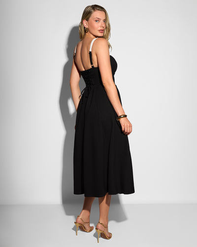 Full body back view of model in Fit & Flare Midi Dress - Black/White