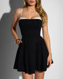 Close up front view of Peaky Fit & Flare Mini Dress - Black/White on model