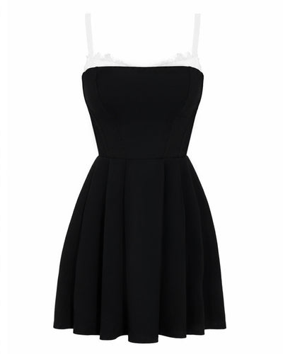 Outline image of Peaky Fit & Flare Mini Dress - Black/White