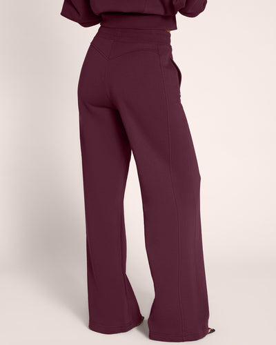 Back view of model wearing Fleecey Wide Leg Pull-On Pant - Garnet