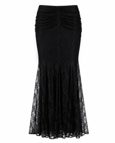 Model wearing Mermaid Maxi Skirty - Lace Black back view