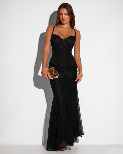 Full body view of model wearing Corset Top - Lace Black