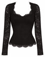 Outline image of Sweetheart Long Sleeve Top - Lace Black