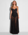 Front view image of model wearing Bombshell Maxi Dress - Lace Black without the underskirt