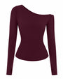 Outline image of Sculpty One Shoulder Long Sleeve Top - Garnet