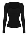 Outline image of Shapey Ruched Long Sleeve Top - Black/Lace