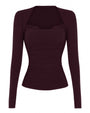 Outline image of Shapey Ruched Long Sleeve Top - Garnet/Lace