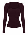 Front outline image of Shapey Ruched Long Sleeve Top - Garnet/Lace