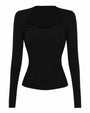 Front outline image of Shapey Ruched Long Sleeve Top - Black/Lace