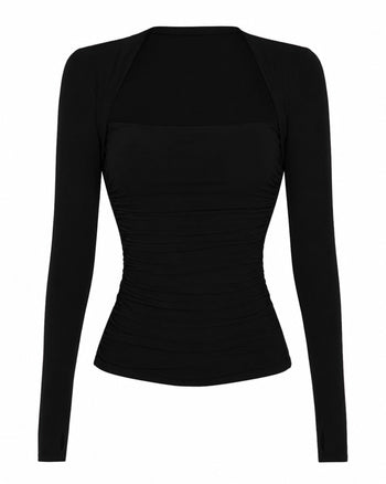 Outline image of Shapey Ruched Long Sleeve Top - Black