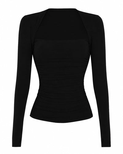 Outline image of Shapey Ruched Long Sleeve Top - Black