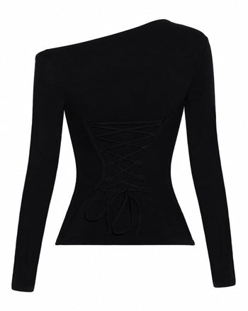 Outline image of Shapey Bias Long Sleeve Top - Black back view