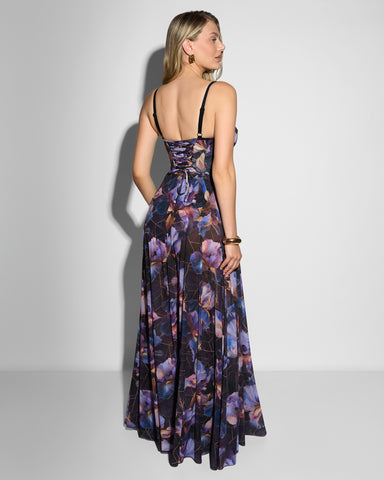 Model wearing Bombshell Maxi Dress - Iris Marble full body back