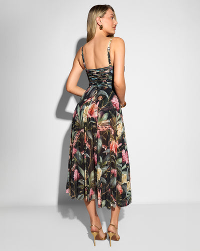 Full body back view of Bombshell Midi Dress - Midnight Peony