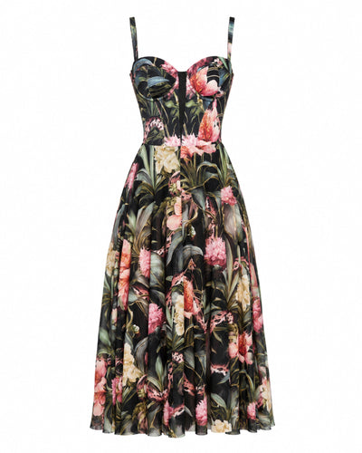 Outline image of Bombshell Midi Dress - Midnight Peony