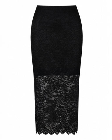 Seamed Midi Stretch Sculpting Shapewear Skirt - Black Lace Side View