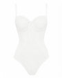 Outline image of Brazilian Bombshell - Lace White tummy control swimsuit