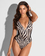 Model in Hi Cut Plungey Triangle - Contour Ivory Zebra/Black front view