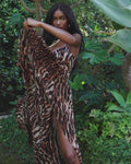 Model Posing in Vixen Corset Front Slit Shapewear Maxi Dress - Pilates Cat Front View Video