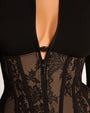 Close up of bust clip on Corsety Long Sleeve Top - Lace Black/Tawny