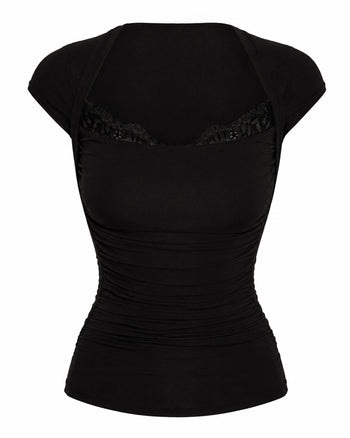 Outline image of Shapey Ruched Short Sleeve Top - Black