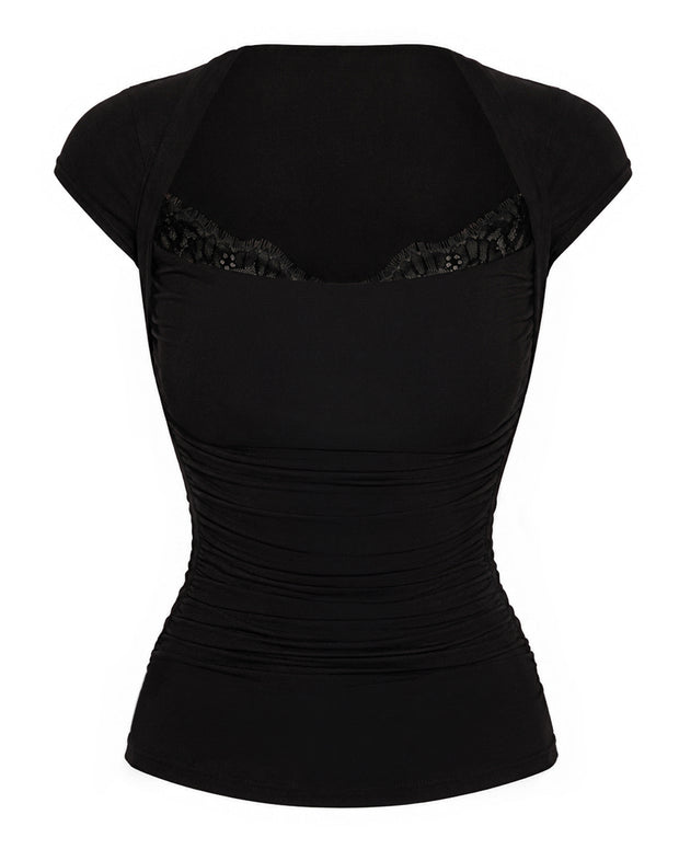Outline image of Shapey Ruched Short Sleeve Top - Black